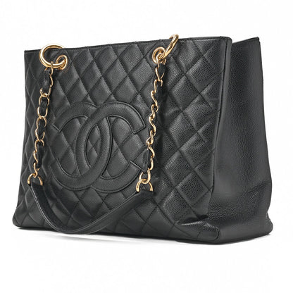 CHANEL Shoulder Bag Matelasse Caviar Skin Black Gold-Tone Hardware Pre-Owned - Vintage La Charme