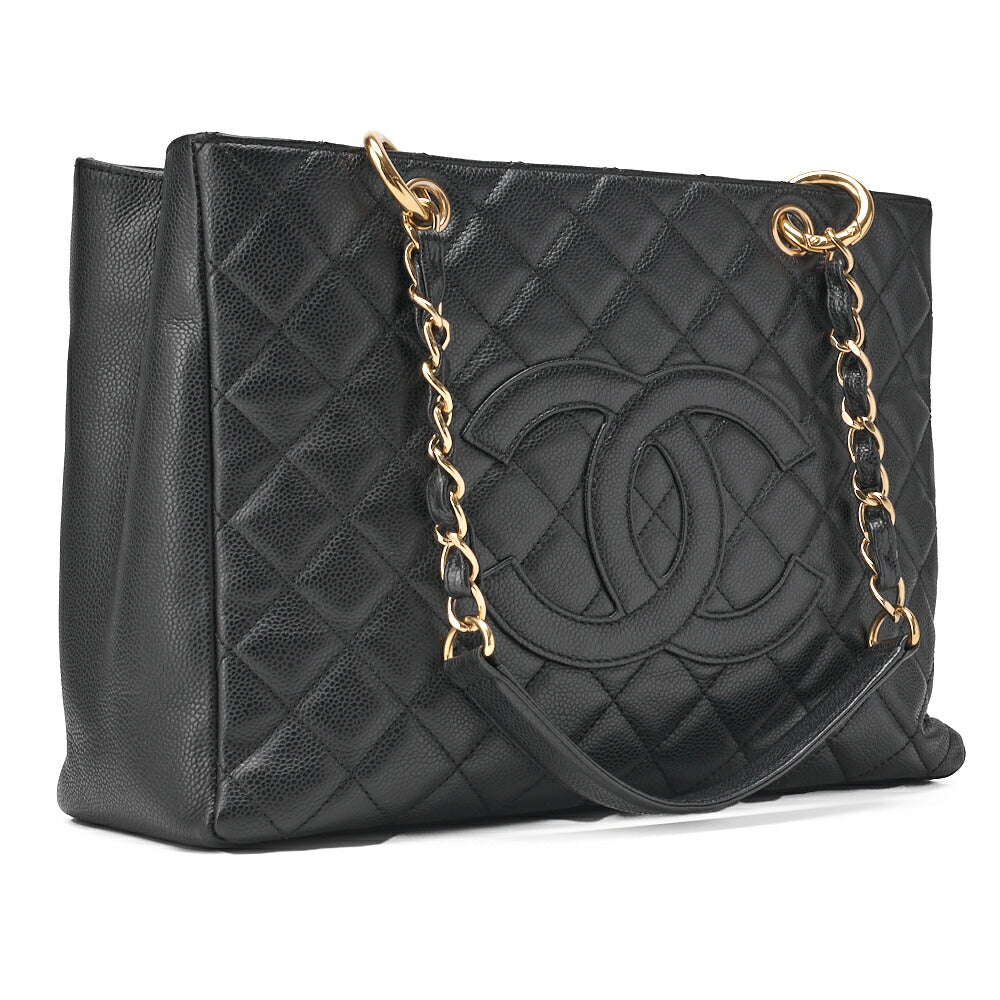 CHANEL Shoulder Bag Matelasse Caviar Skin Black Gold-Tone Hardware Pre-Owned - Vintage La Charme
