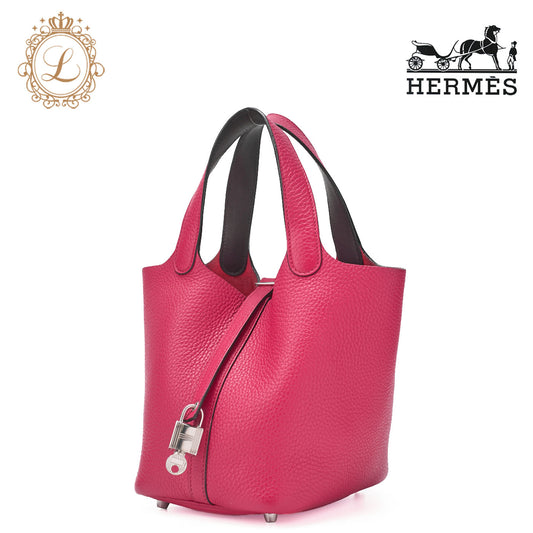 HERMES Picotin Lock PM Handbag Tryon Clemence Framboise Rouge, Silver-Tone Hardware, Pre-Owned - Vintage La Charme