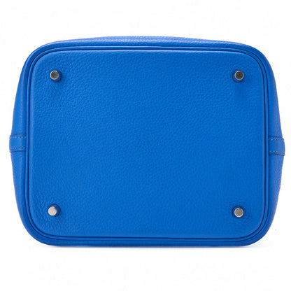 HERMES Picotin Rock MM Handbag Tryon Clemence Blue Hydra Silver-Tone Hardware Pre-Owned - Vintage La Charme