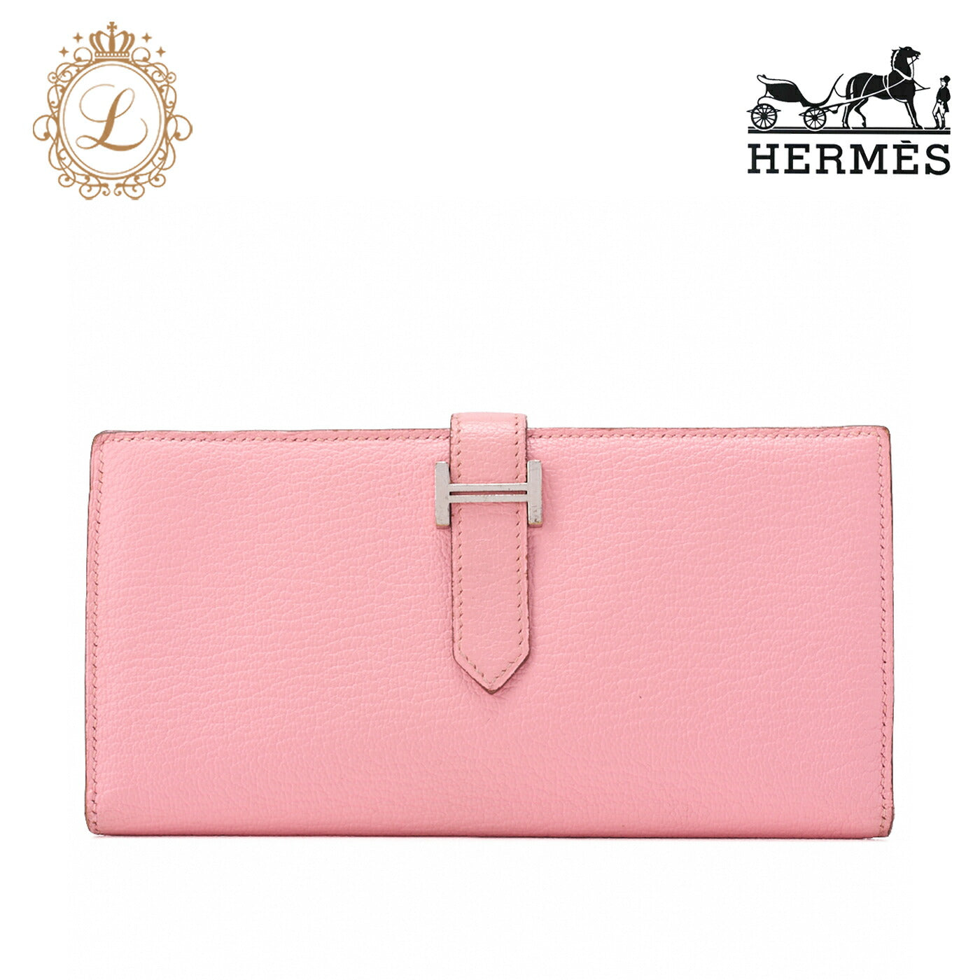HERMES Bearn Soufflet Bi-fold Long Wallet Chèvre Rose Confetti Silver-Tone Hardware Pre-Owned - Vintage La Charme
