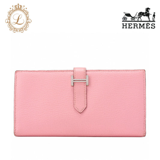 HERMES Bearn Soufflet Bi-fold Long Wallet Chèvre Rose Confetti Silver-Tone Hardware Pre-Owned - Vintage La Charme