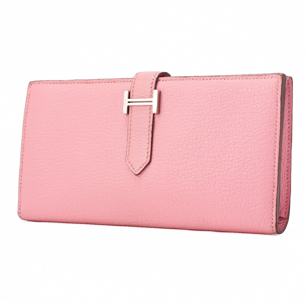HERMES Bearn Soufflet Bi-fold Long Wallet Chèvre Rose Confetti Silver-Tone Hardware Pre-Owned - Vintage La Charme