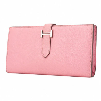 HERMES Bearn Soufflet Bi-fold Long Wallet Chèvre Rose Confetti Silver-Tone Hardware Pre-Owned - Vintage La Charme