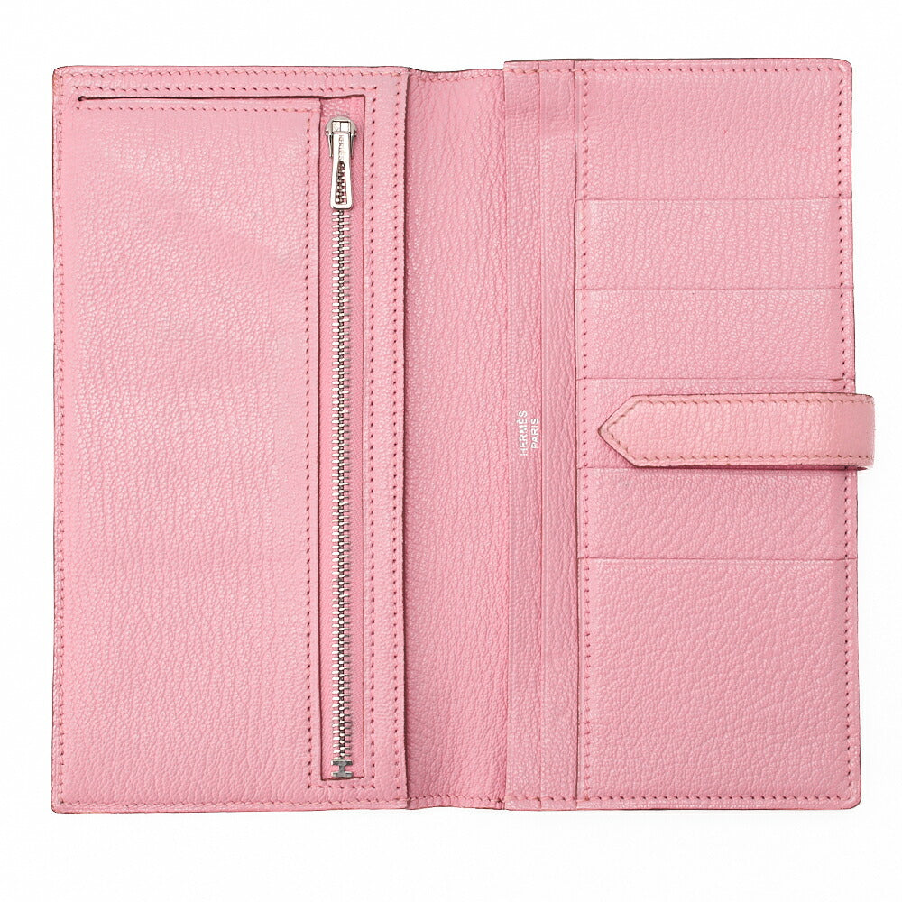 HERMES Bearn Soufflet Bi-fold Long Wallet Chèvre Rose Confetti Silver-Tone Hardware Pre-Owned - Vintage La Charme