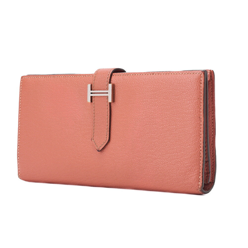 HERMES Bearn Soufflet Bi-fold Long Wallet Chèvre Crevette Silver-Tone Hardware Pre-Owned - Vintage La Charme