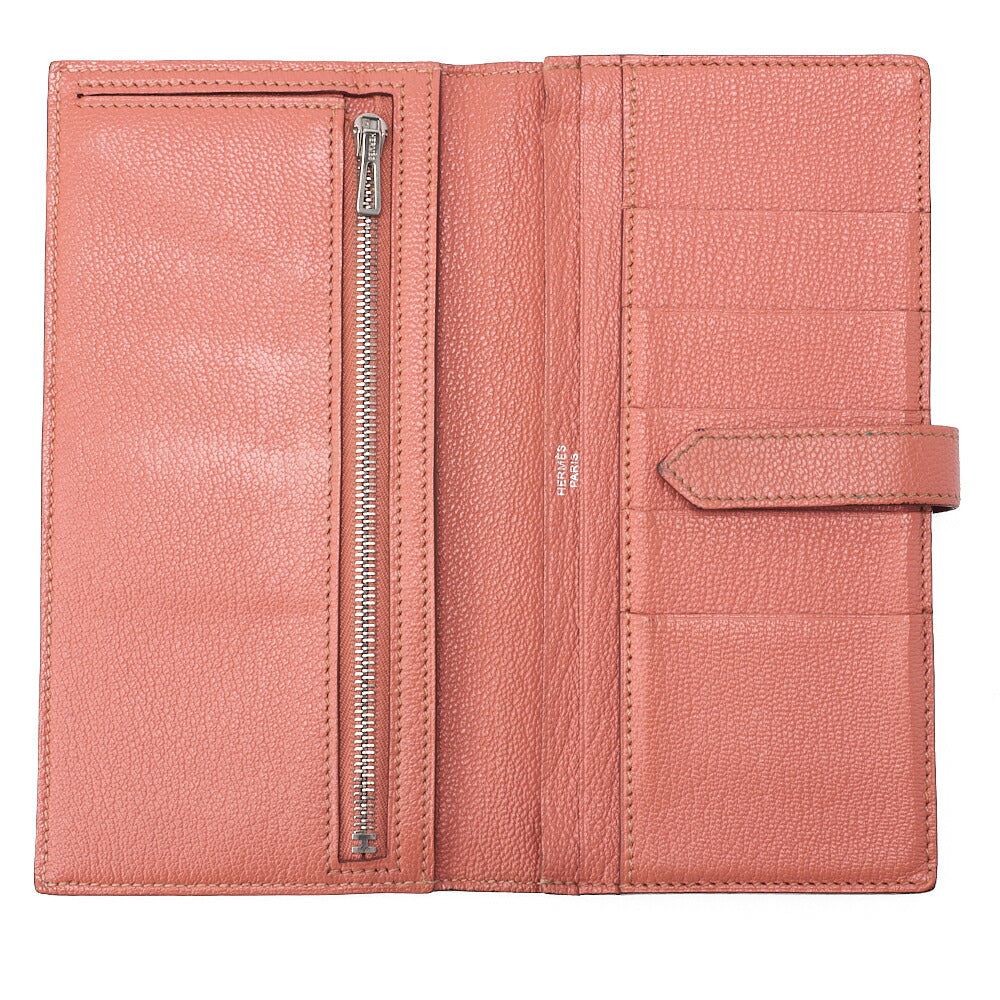 HERMES Bearn Soufflet Bi-fold Long Wallet Chèvre Crevette Silver-Tone Hardware Pre-Owned - Vintage La Charme
