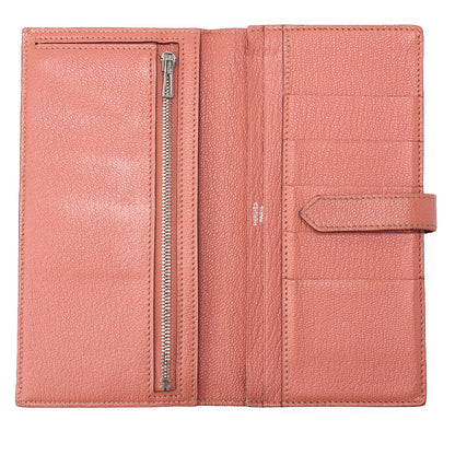 HERMES Bearn Soufflet Bi-fold Long Wallet Chèvre Crevette Silver-Tone Hardware Pre-Owned - Vintage La Charme