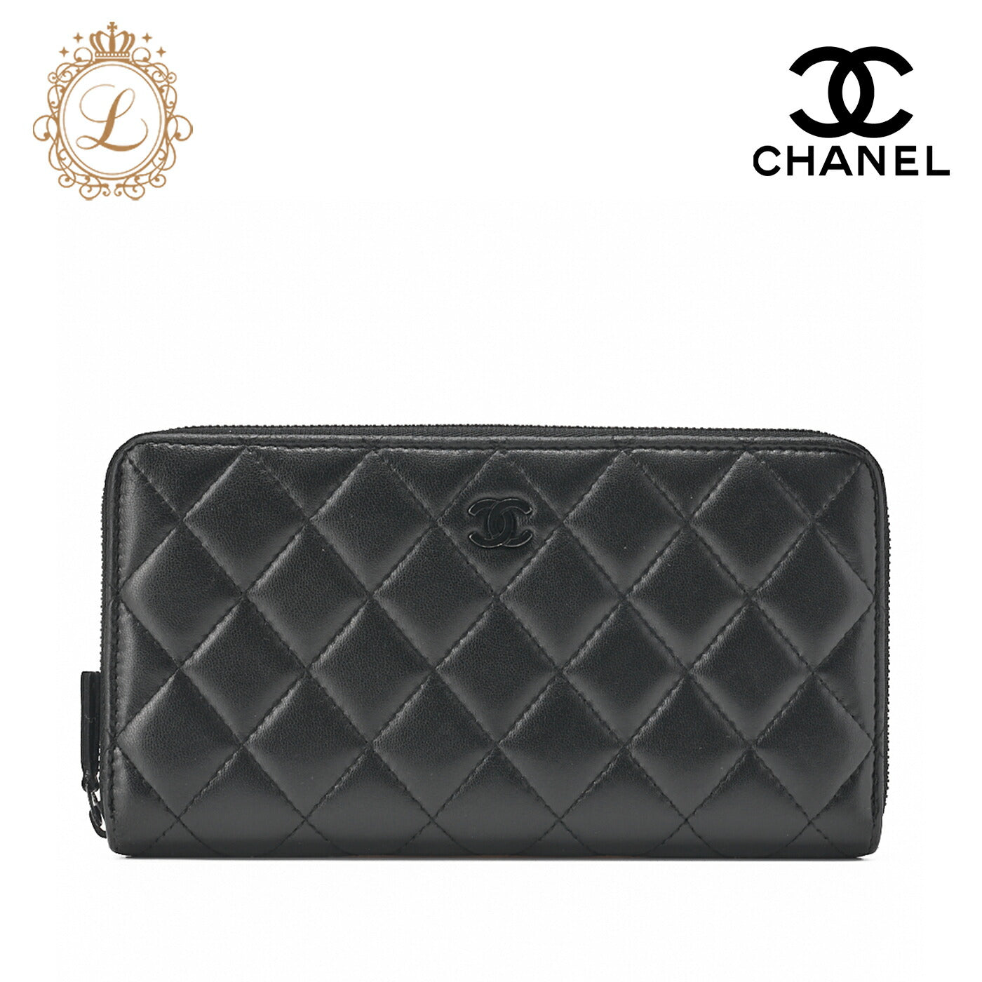 CHANEL Long Wallet Matelasse Lambskin Black Gold-Tone Hardware Pre-Owned - Vintage La Charme