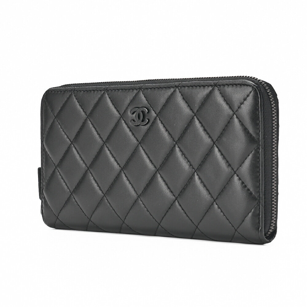 CHANEL Long Wallet Matelasse Lambskin Black Gold-Tone Hardware Pre-Owned - Vintage La Charme