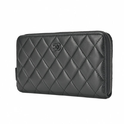 CHANEL Long Wallet Matelasse Lambskin Black Gold-Tone Hardware Pre-Owned - Vintage La Charme