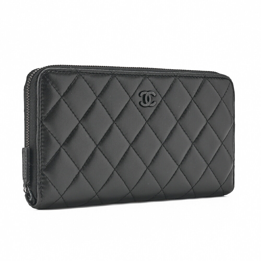 CHANEL Long Wallet Matelasse Lambskin Black Gold-Tone Hardware Pre-Owned - Vintage La Charme