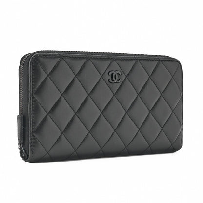 CHANEL Long Wallet Matelasse Lambskin Black Gold-Tone Hardware Pre-Owned - Vintage La Charme