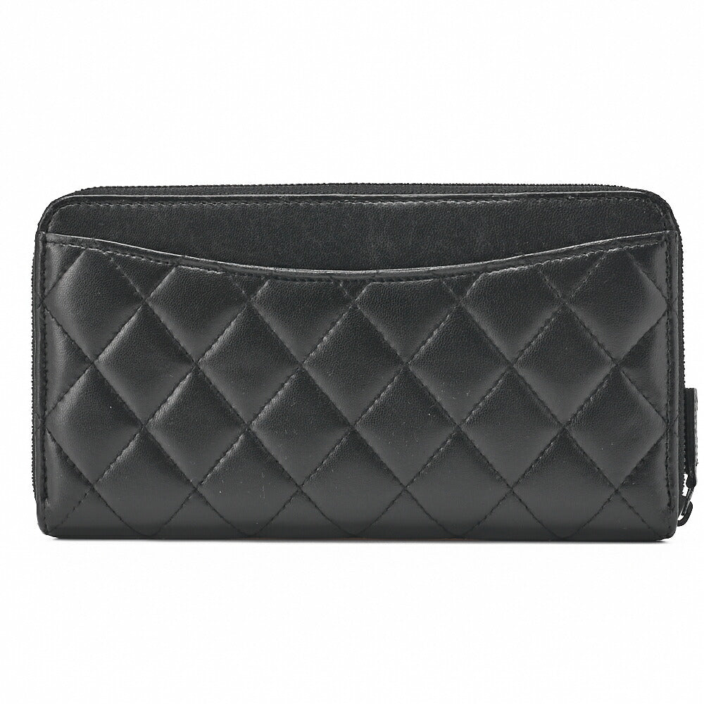 CHANEL Long Wallet Matelasse Lambskin Black Gold-Tone Hardware Pre-Owned - Vintage La Charme