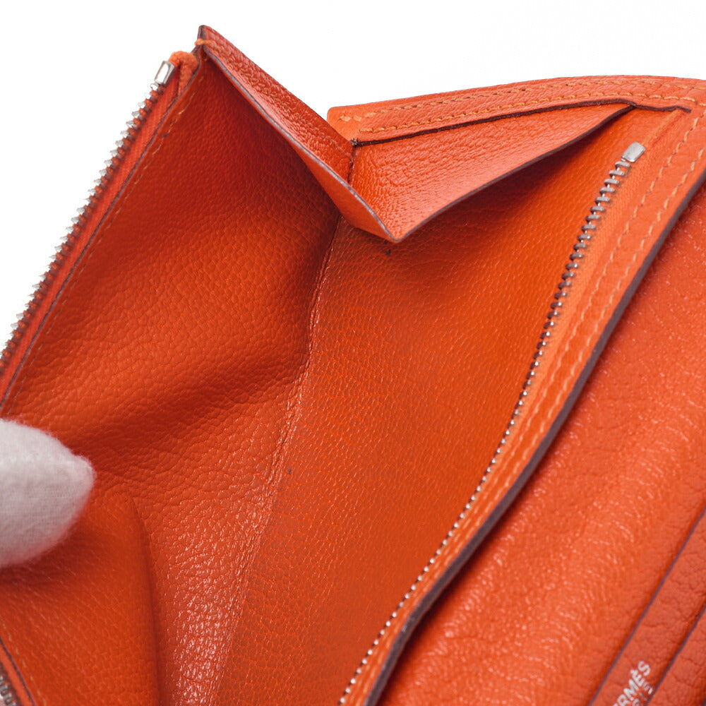 HERMES Bairn Classic Bi-Fold Long Wallet, Chèvre, Orange, Silver-Tone Hardware, Pre-Owned - Vintage La Charme