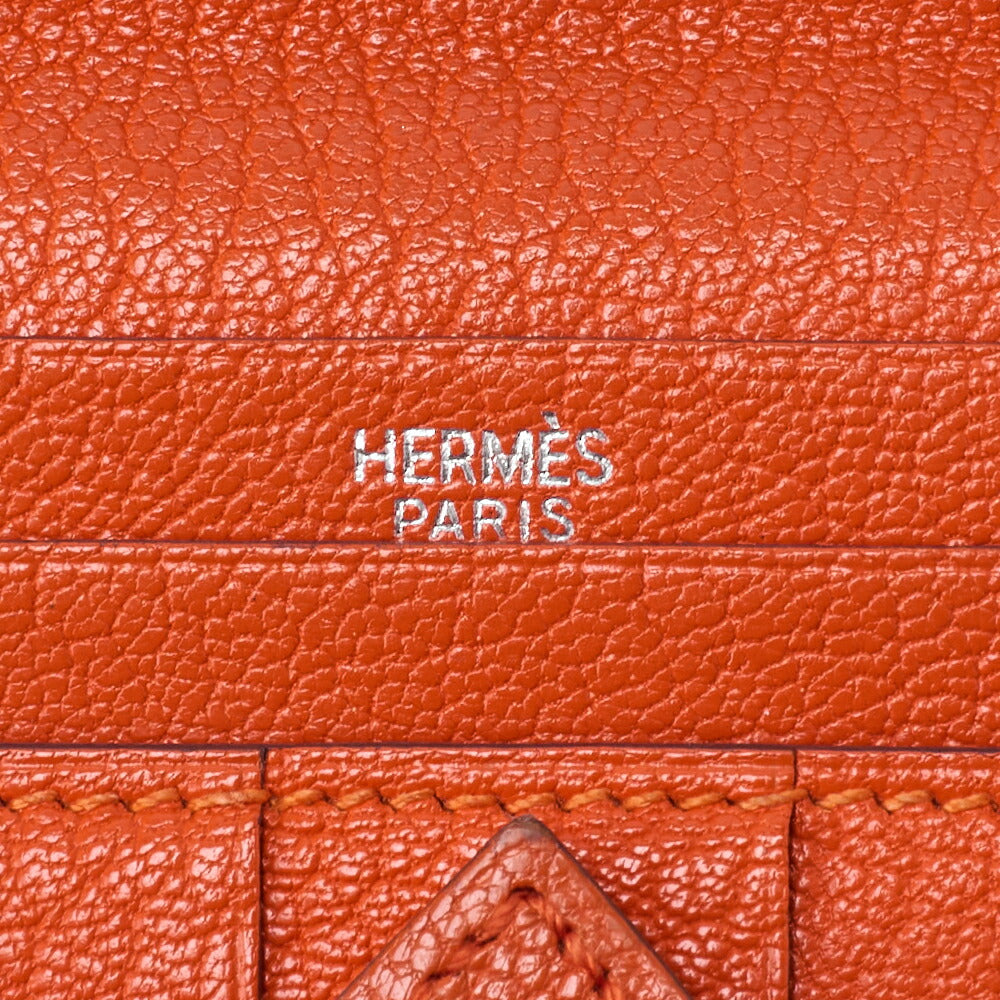 HERMES Bairn Classic Bi-Fold Long Wallet, Chèvre, Orange, Silver-Tone Hardware, Pre-Owned - Vintage La Charme