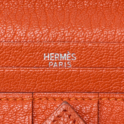 HERMES Bairn Classic Bi-Fold Long Wallet, Chèvre, Orange, Silver-Tone Hardware, Pre-Owned - Vintage La Charme