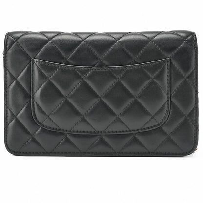 Chanel Chain Wallet Matelasse Lambskin Black Gold-Tone Hardware Pre-Owned - Vintage La Charme