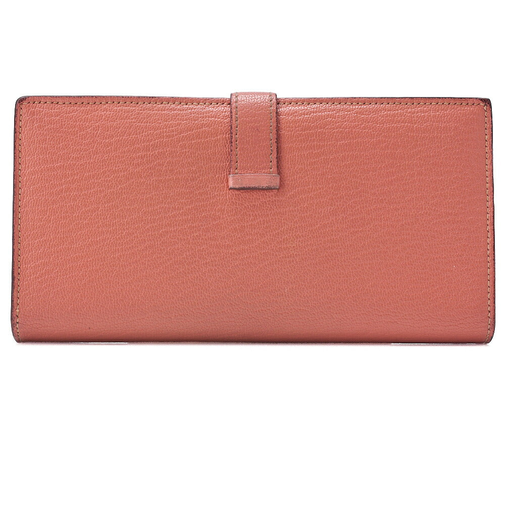 HERMES Bairn Classic Bi-fold Long Wallet Chèvre Crevette Pink Gold-Tone Hardware Pre-Owned - Vintage La Charme