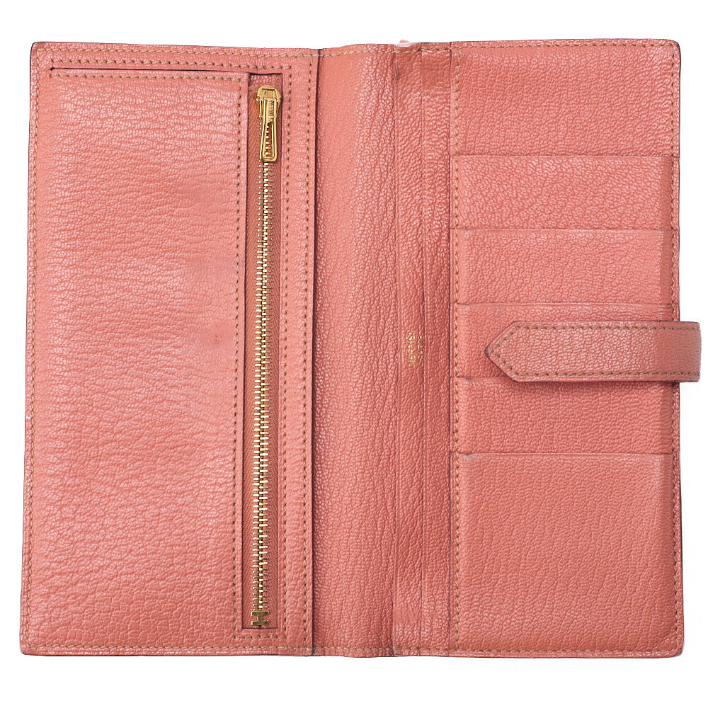HERMES Bairn Classic Bi-fold Long Wallet Chèvre Crevette Pink Gold-Tone Hardware Pre-Owned - Vintage La Charme