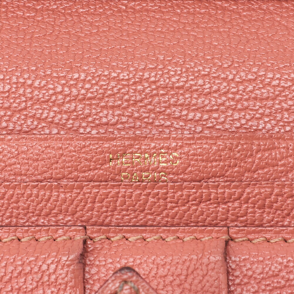 HERMES Bairn Classic Bi-fold Long Wallet Chèvre Crevette Pink Gold-Tone Hardware Pre-Owned - Vintage La Charme