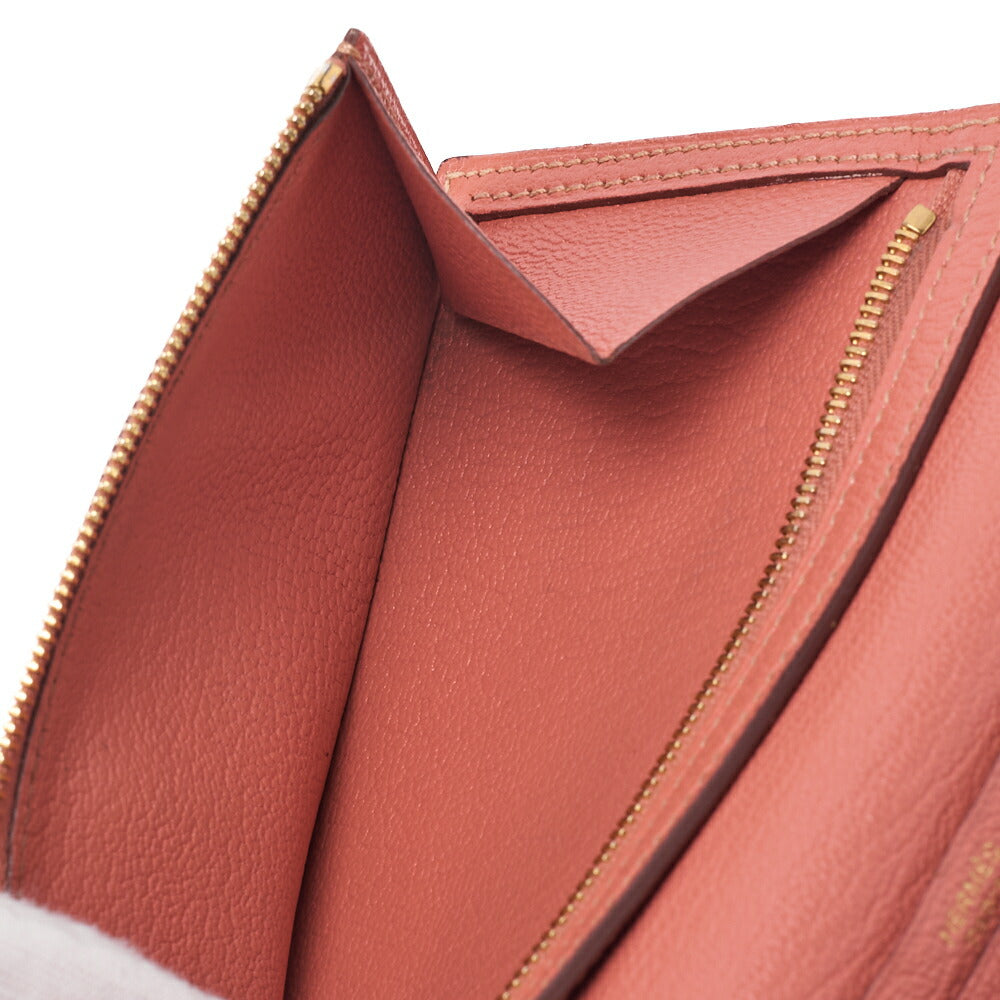 HERMES Bairn Classic Bi-fold Long Wallet Chèvre Crevette Pink Gold-Tone Hardware Pre-Owned - Vintage La Charme