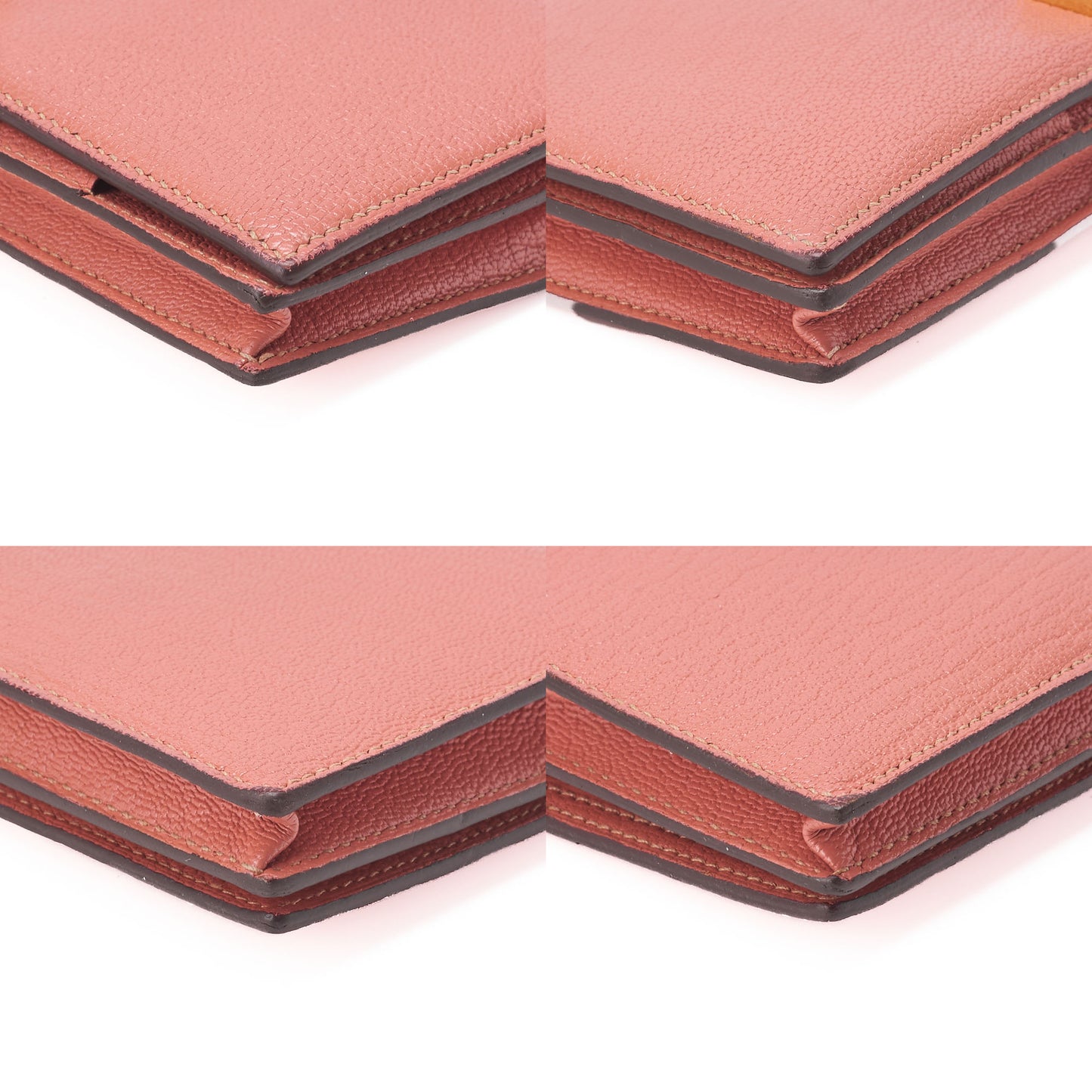 HERMES Bairn Classic Bi-fold Long Wallet Chèvre Crevette Pink Gold-Tone Hardware Pre-Owned - Vintage La Charme