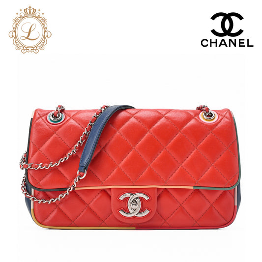 CHANEL Shoulder Bag Matelasse Denim Blue Single Flap Turn Lock Silver-Tone Hardware Pre-Owned - Vintage La Charme