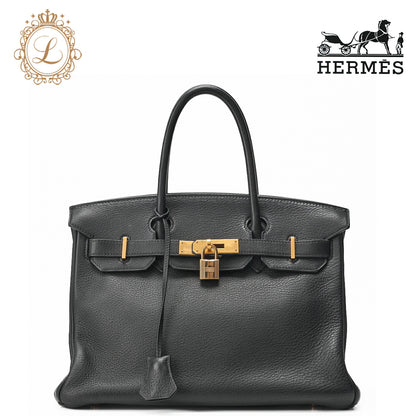 HERMES Birkin 30 Handbag Tryon Clemence Black Gold-Tone Hardware Pre-Owned - Vintage La Charme