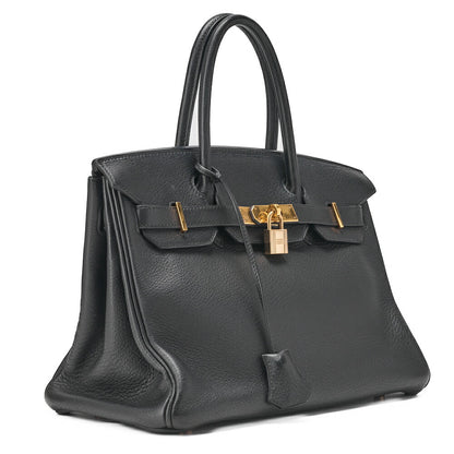 HERMES Birkin 30 Handbag Tryon Clemence Black Gold-Tone Hardware Pre-Owned - Vintage La Charme
