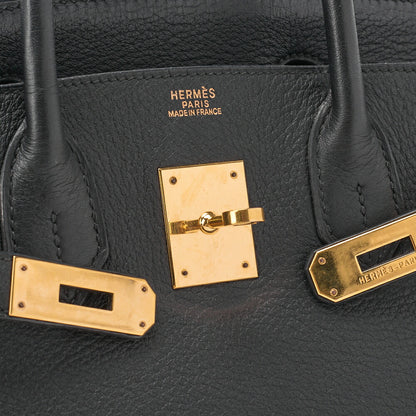 HERMES Birkin 30 Handbag Tryon Clemence Black Gold-Tone Hardware Pre-Owned - Vintage La Charme