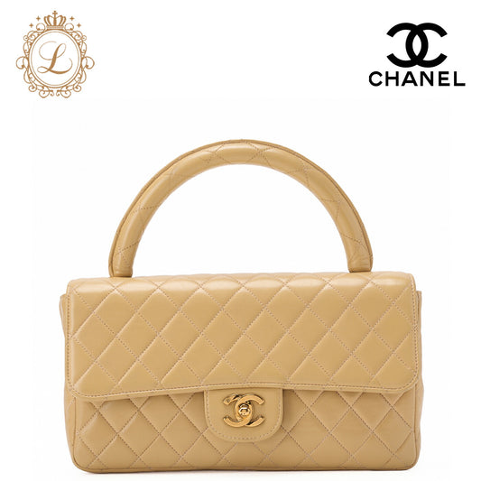 CHANEL Handbag Matelasse Coco Handle Lambskin Beige Gold-Tone Hardware Pre-Owned - Vintage La Charme