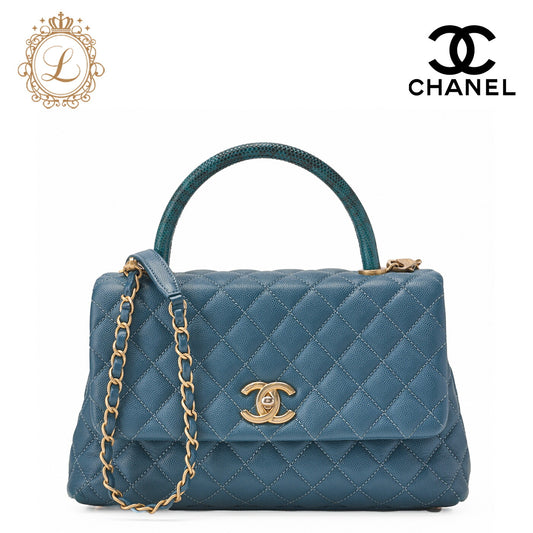 CHANEL Shoulder Tote Bag Matelasse Coco Handle 2WAY Caviar Skin Navy Gold-Tone Hardware Pre-Owned - Vintage La Charme