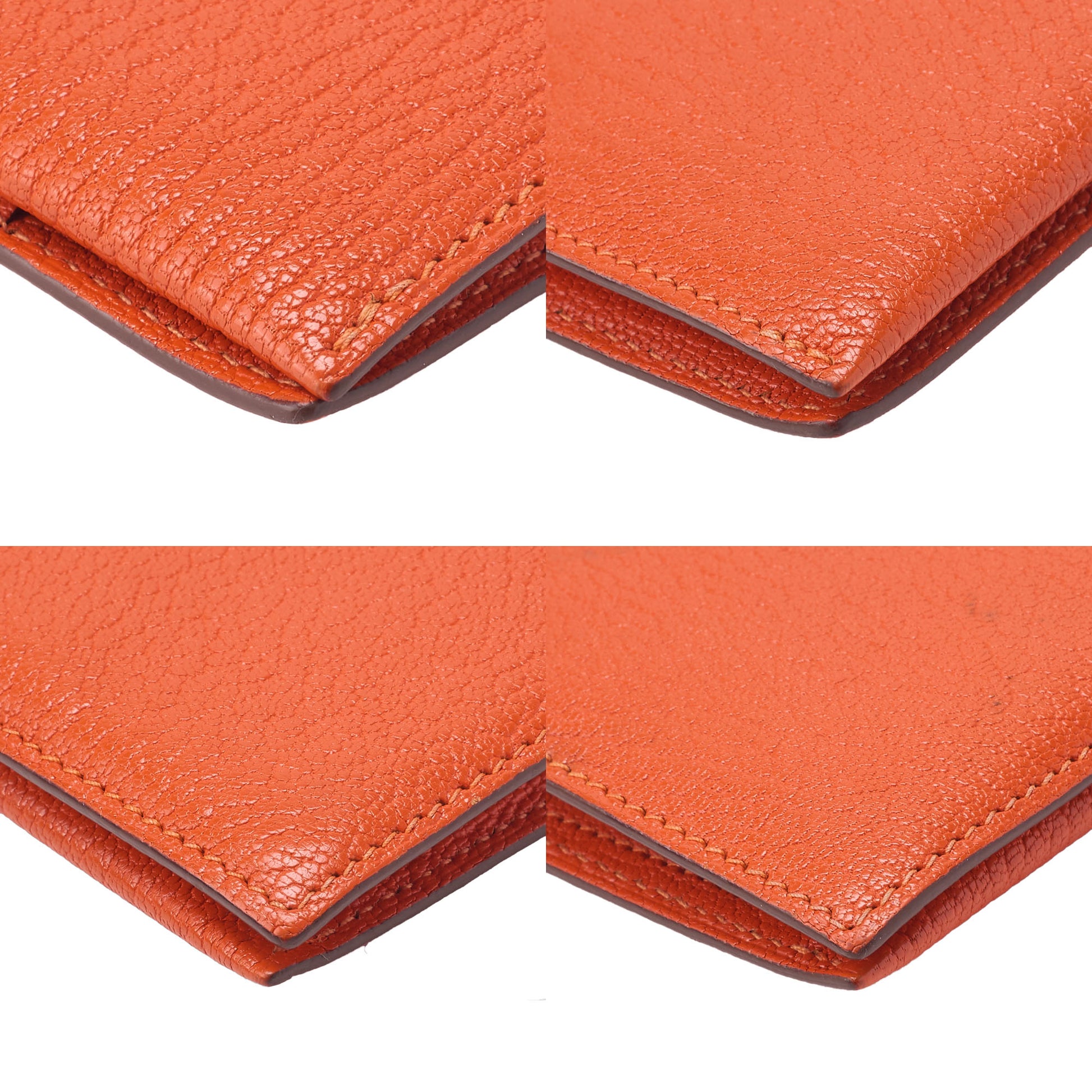 HERMES Bairn Classic Bi-Fold Long Wallet, Chèvre, Orange, Silver-Tone Hardware, Pre-Owned - Vintage La Charme