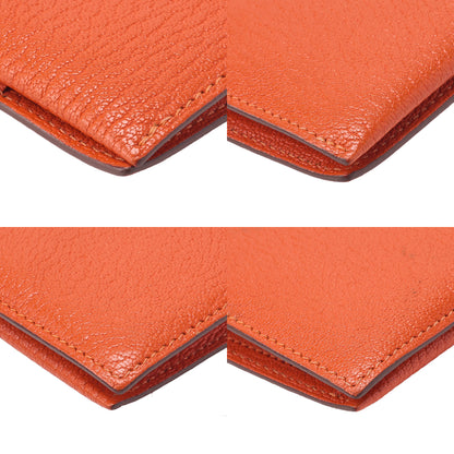 HERMES Bairn Classic Bi-Fold Long Wallet, Chèvre, Orange, Silver-Tone Hardware, Pre-Owned - Vintage La Charme