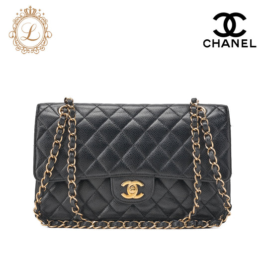 CHANEL Shoulder Bag, Matelasse Turn Lock Double Flap, Caviar Skin, Black, Gold-Tone Hardware, Pre-Owned - Vintage La Charme