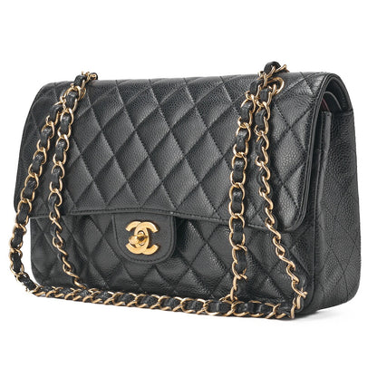 CHANEL Shoulder Bag, Matelasse Turn Lock Double Flap, Caviar Skin, Black, Gold-Tone Hardware, Pre-Owned - Vintage La Charme