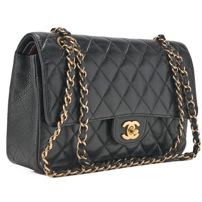 CHANEL Shoulder Bag, Matelasse Turn Lock Double Flap, Caviar Skin, Black, Gold-Tone Hardware, Pre-Owned - Vintage La Charme