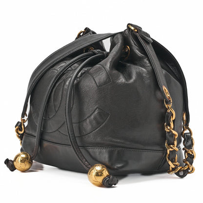 CHANEL Shoulder Bag Drawstring Type Coco Mark Lambskin Black Gold-Tone Hardware Pre-Owned - Vintage La Charme