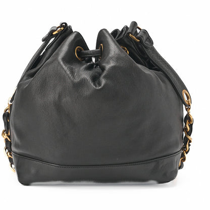 CHANEL Shoulder Bag Drawstring Type Coco Mark Lambskin Black Gold-Tone Hardware Pre-Owned - Vintage La Charme