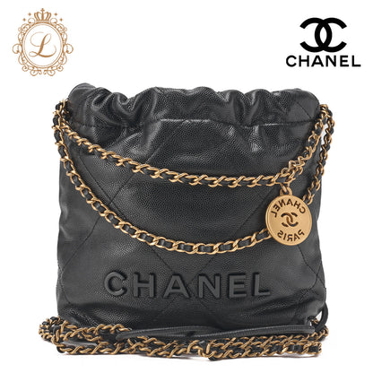 CHANEL Shoulder Bag, Matelasse, Chain Shoulder, Caviar Leather, Black, Gold-Tone Hardware, Pre-Owned - Vintage La Charme