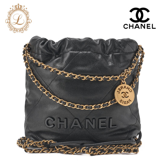 CHANEL Shoulder Bag, Matelasse, Chain Shoulder, Caviar Leather, Black, Gold-Tone Hardware, Pre-Owned - Vintage La Charme