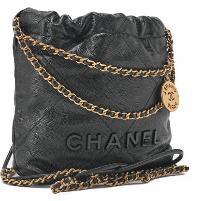 CHANEL Shoulder Bag, Matelasse, Chain Shoulder, Caviar Leather, Black, Gold-Tone Hardware, Pre-Owned - Vintage La Charme