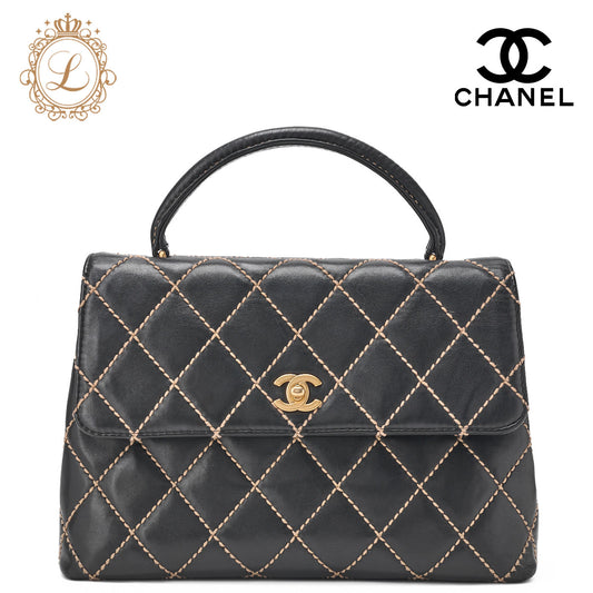 CHANEL Tote Bag, Coco Mark Wild Stitch Turn Lock, Calfskin, Black, Gold-Tone Hardware, Pre-Owned - Vintage La Charme