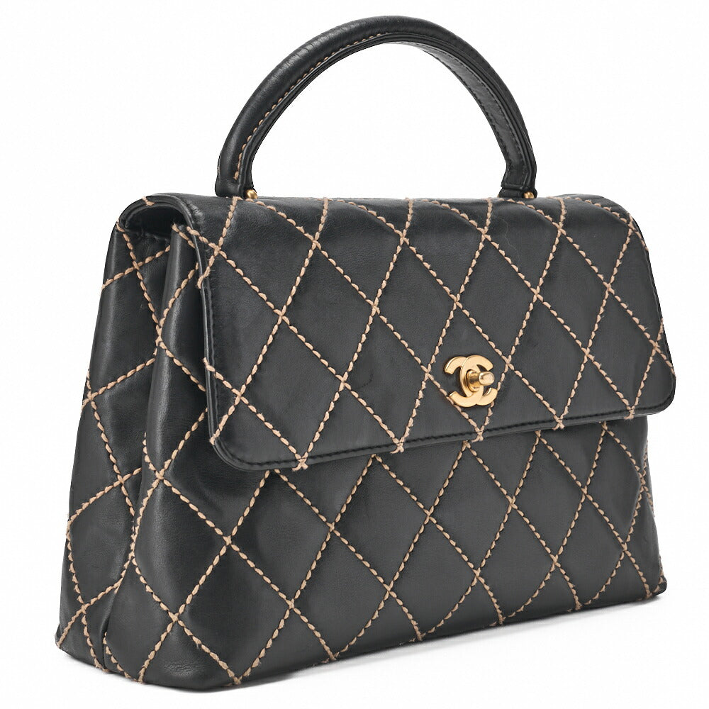 CHANEL Tote Bag, Coco Mark Wild Stitch Turn Lock, Calfskin, Black, Gold-Tone Hardware, Pre-Owned - Vintage La Charme
