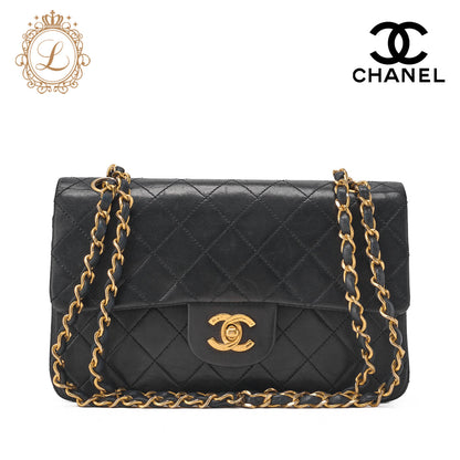 CHANEL Shoulder Bag Matelasse Double Flap Chain Lambskin Black Gold-Tone Hardware Pre-Owned - Vintage La Charme