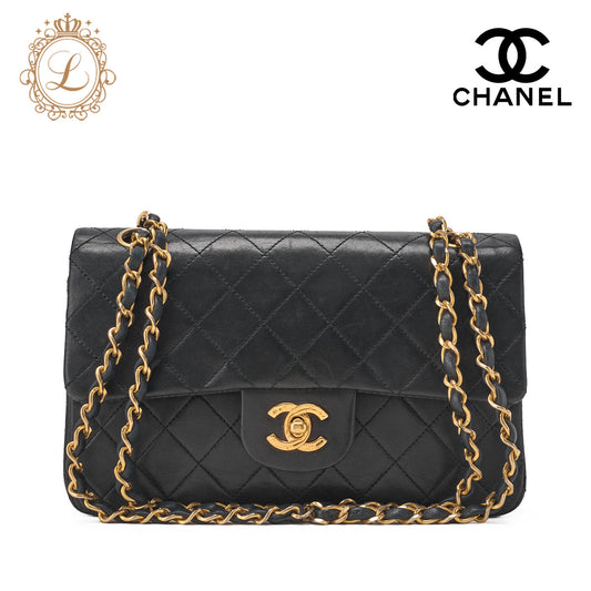 CHANEL Shoulder Bag Matelasse Double Flap Chain Lambskin Black Gold-Tone Hardware Pre-Owned - Vintage La Charme