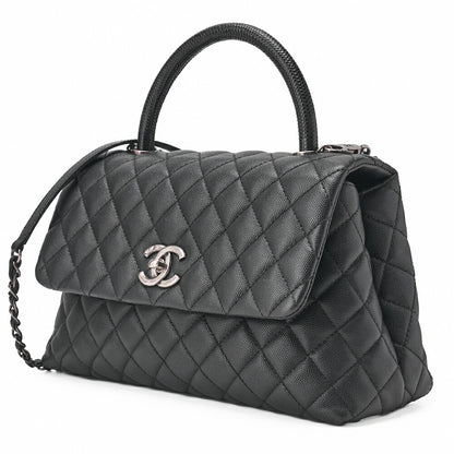 Chanel Shoulder Bag Matelasse Coco Handle 2WAY Caviar Skin Black Silver-Tone Hardware Pre-Owned - Vintage La Charme