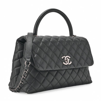 Chanel Shoulder Bag Matelasse Coco Handle 2WAY Caviar Skin Black Silver-Tone Hardware Pre-Owned - Vintage La Charme