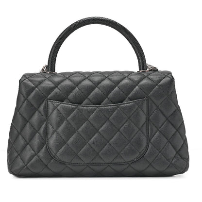 Chanel Shoulder Bag Matelasse Coco Handle 2WAY Caviar Skin Black Silver-Tone Hardware Pre-Owned - Vintage La Charme